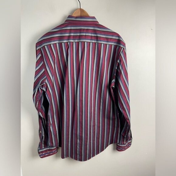 Robert Graham Stripes Paisley flip cuff red blue Mens button up Shirt Size Large - Picture 3 of 12